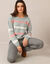 Pull col rond rayures fantaisies (gris chiné / rose)