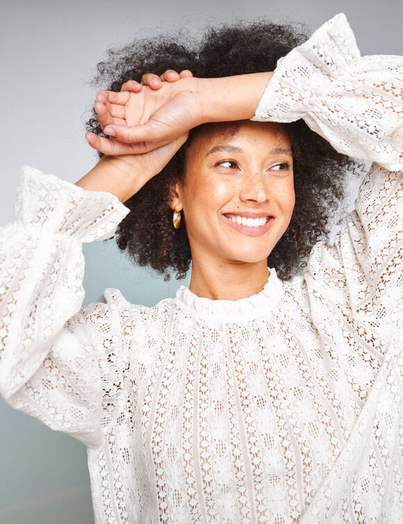 Blouse col victorien unie, dentelle (écru)