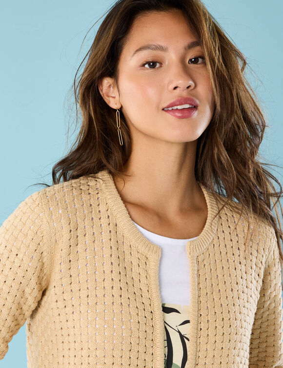 Gilet paletot maille fantaisie,  Sp&eacute;cial Petites (sable)