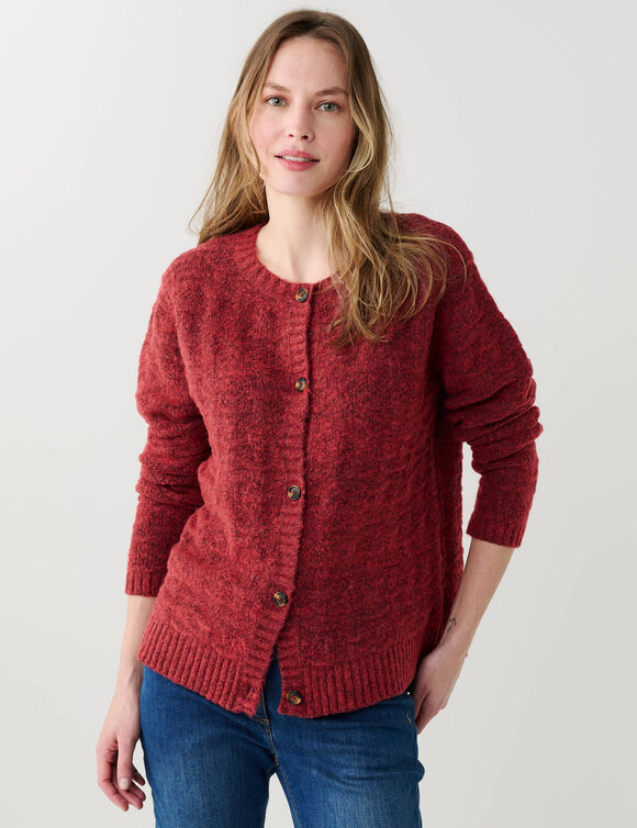 Gilet boutonn&eacute;, maille fantaisie en laine m&eacute;lang&eacute;e (terracotta)