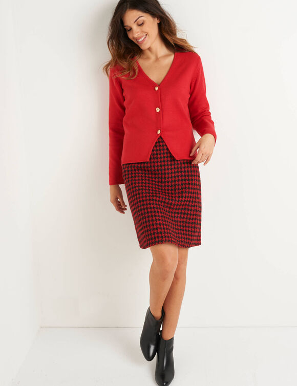 Jupe trapèze courte en tweed, carreaux bicolores (noir / rouge)