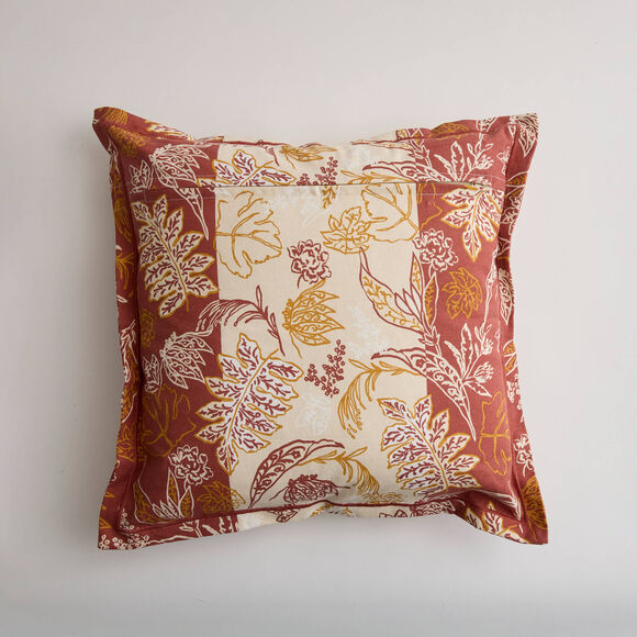 Coussin carr&eacute; imprim&eacute; indien (bois de rose)