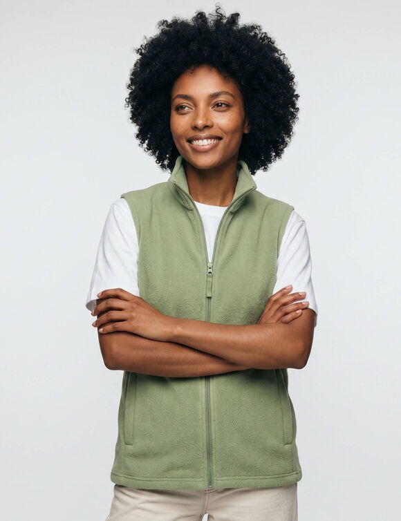Veste zipp&eacute;e maille polaire, sans manches (tilleul)