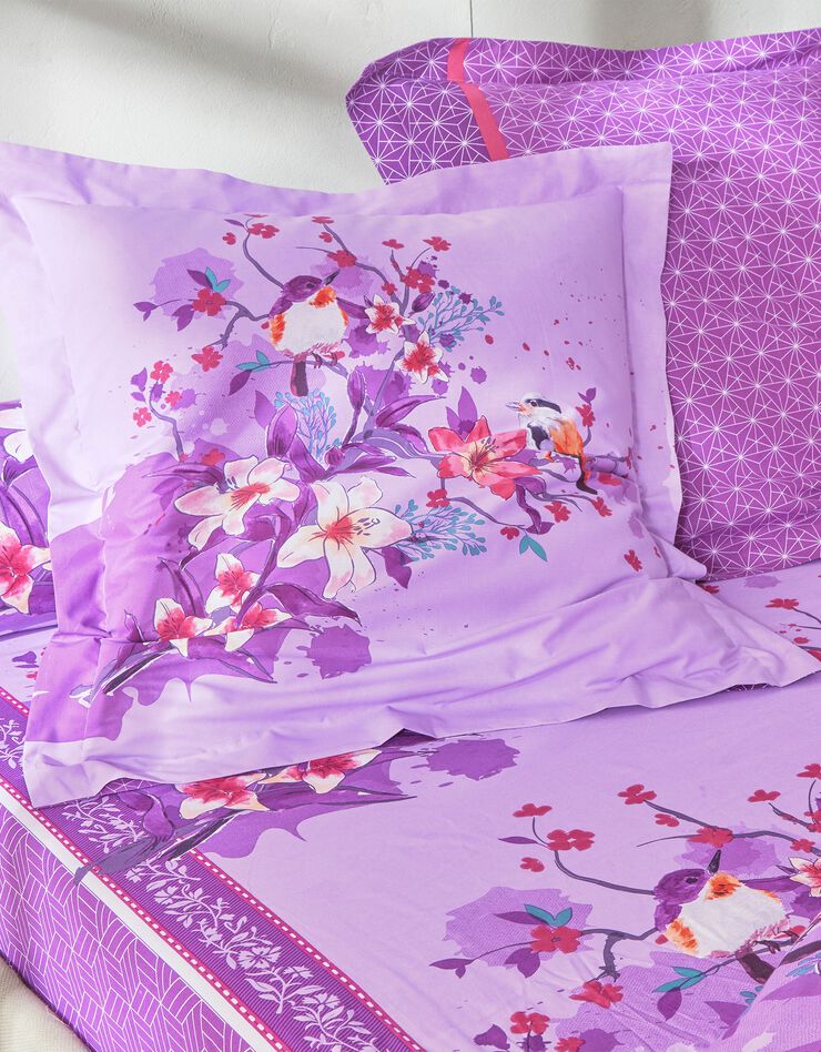 Linge de lit Birdy en coton imprimé oiseaux (parme)