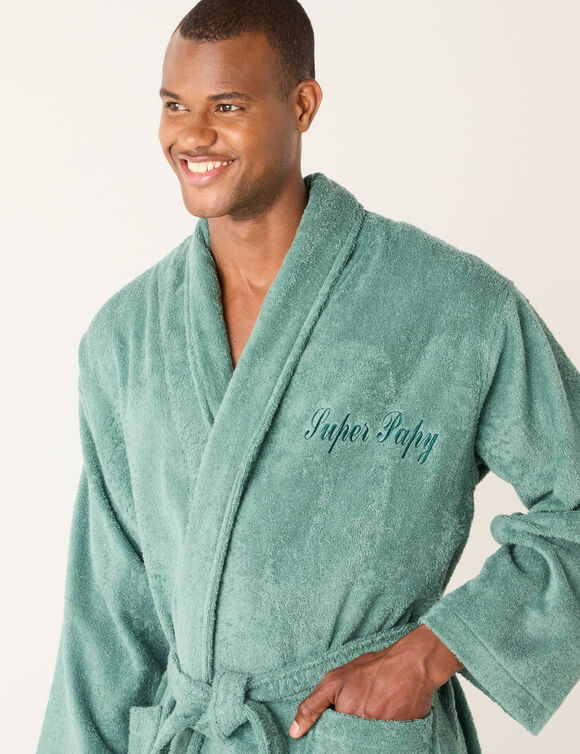 Peignoir mixte adulte éponge bouclette col châle personnalisable (eucalyptus)
