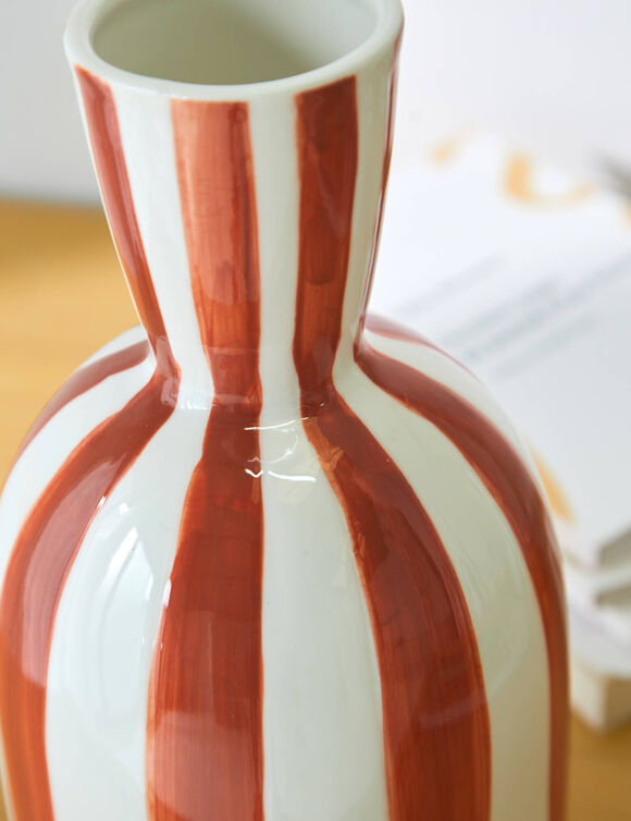 Vase gr&egrave;s ray&eacute; blanc terracotta  (blanc/terracotta)