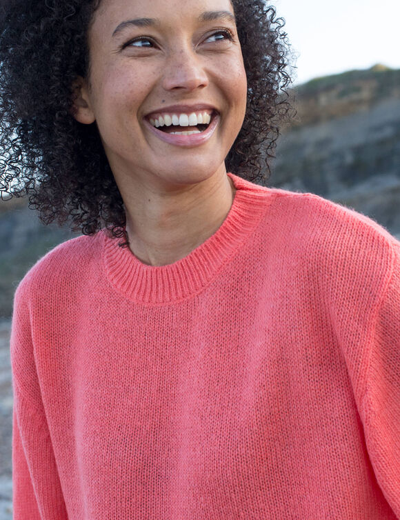 Pull loose manches coudes, laine et mohair m&eacute;lang&eacute;s (corail)