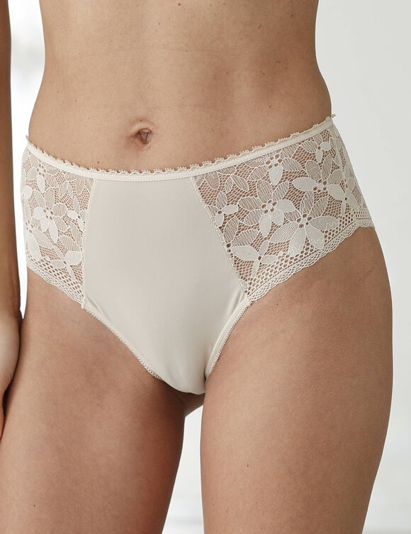 Culotte microfibre et dentelle stretch forme "tanga" taille haute - lot de 2 (noir + coquillage)