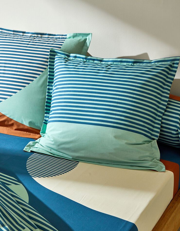 Bedlinnen Nico in katoen met strepenprint in grafische stijl (blauw)