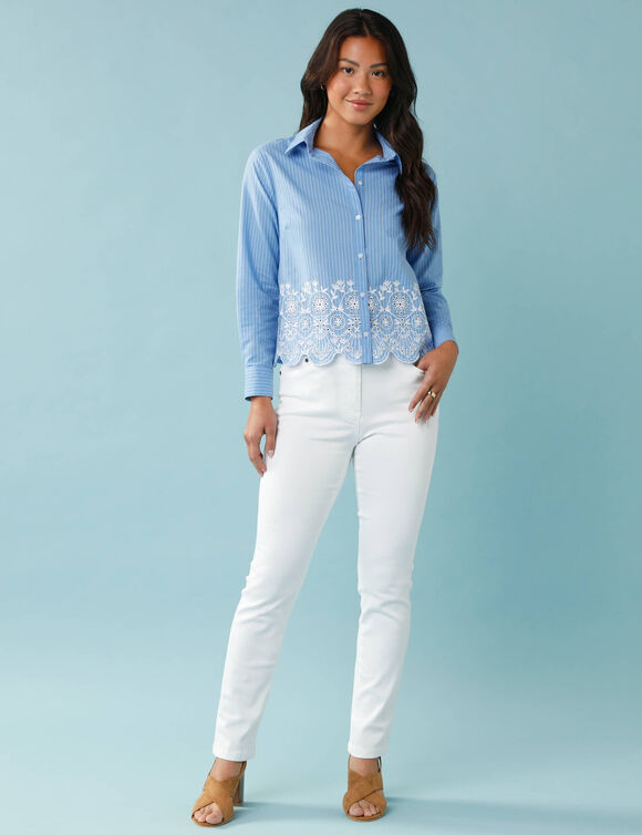 Chemisier brod&eacute; ray&eacute;, Sp&eacute;cial Petites (bleu)