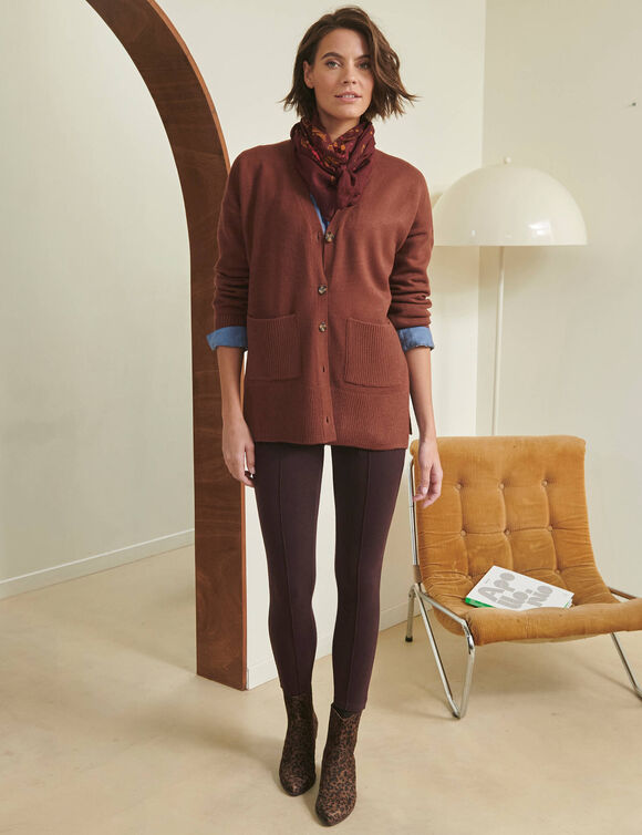 Gilet long boutonn&eacute;, volume loose (noisette)