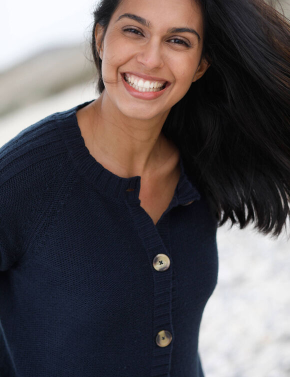 Cardigan boutonn&eacute; maille fantaisie (marine)