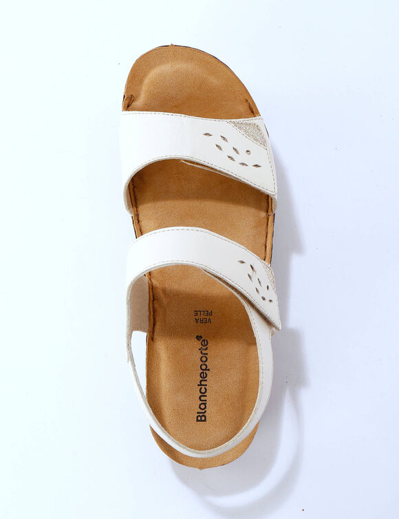 Leren sandalen met scratchsluiting, comfortbreedte (crème)