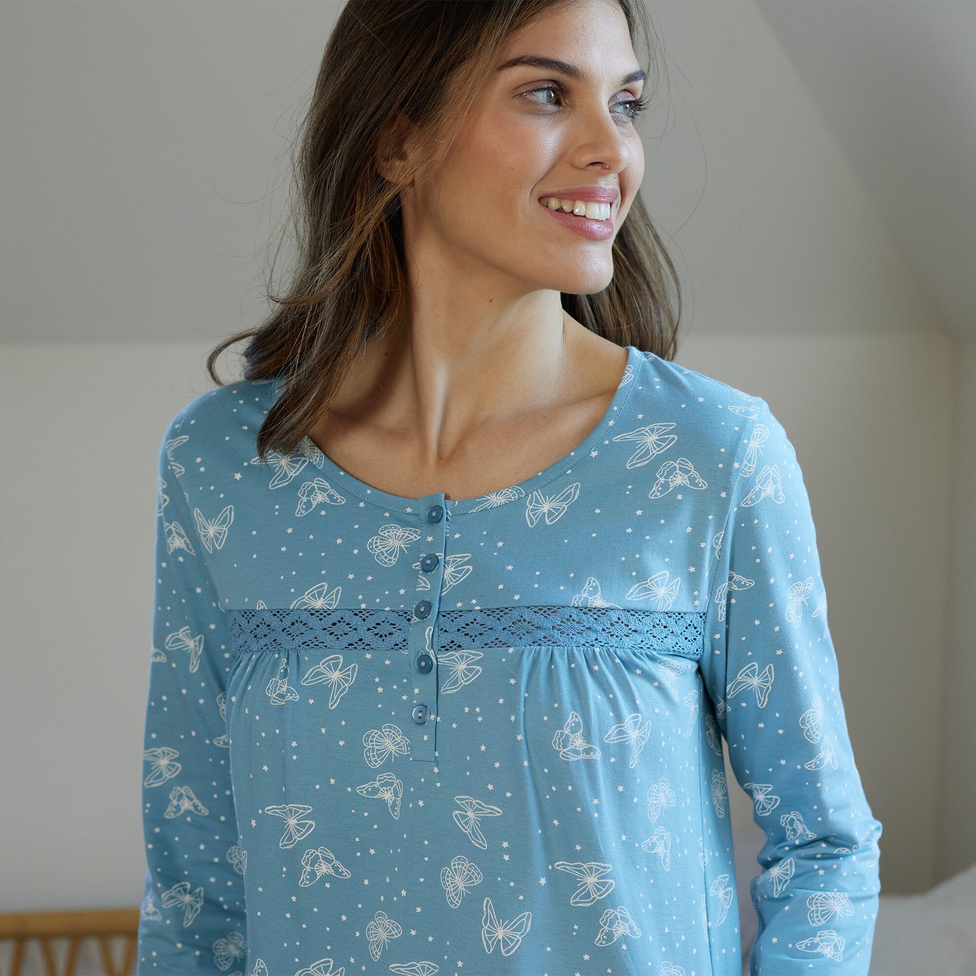 Chemise de nuit longue manches longues imprim e