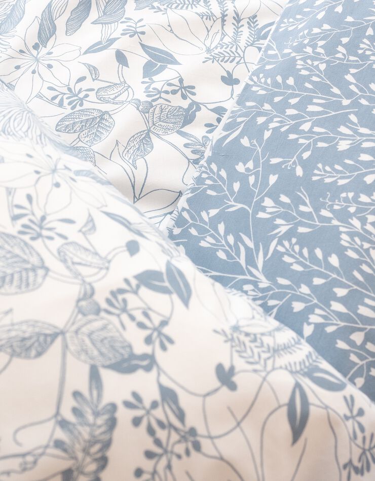 Bedlinnenset Toile met tweekleurige, plantaardige print - Topcool®-microvezel (blauw)