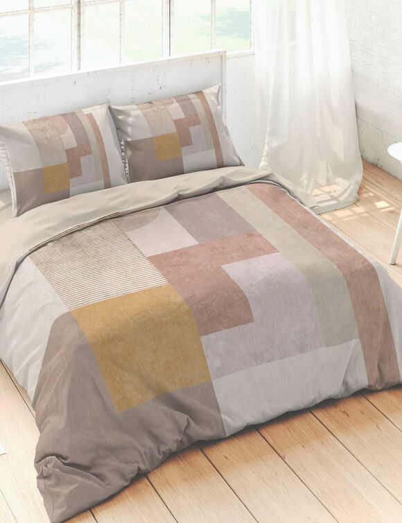 Bedlinnen Nino in katoen met geometrische print (beige)