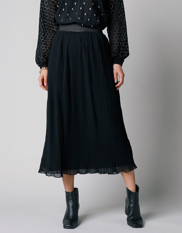 Effen, lange rok met plissé, voile (zwart)