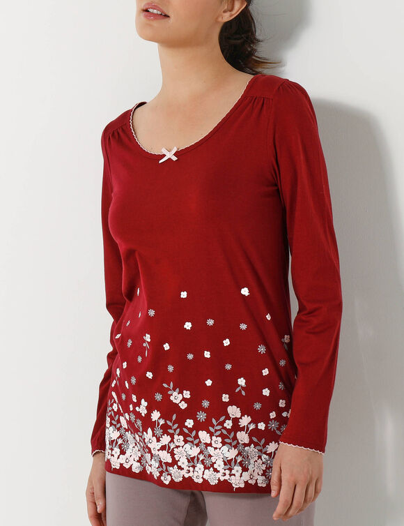 T-shirt imprim&eacute; fleurs - manches longues (cerise)