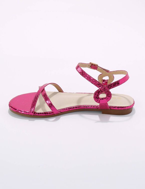 Platte metallic sandalen (roze)