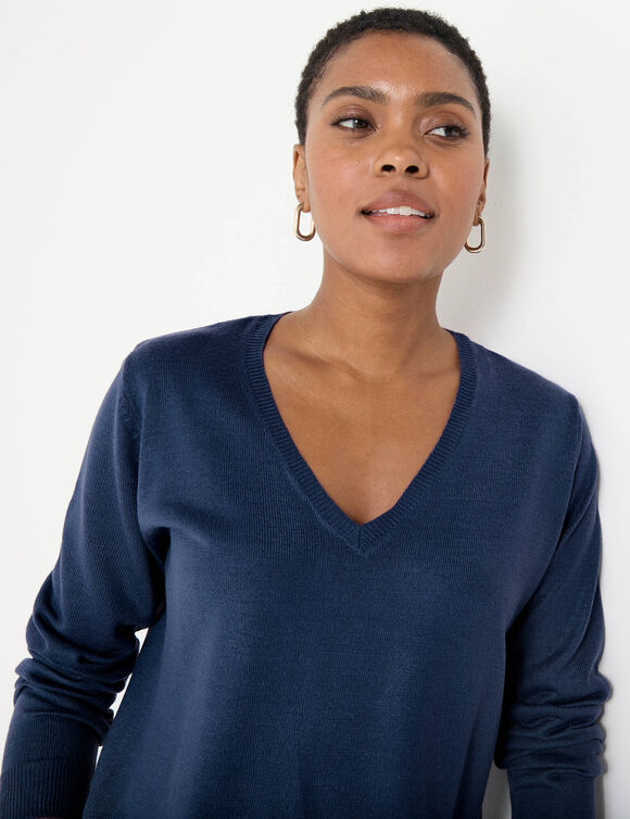 Pull col V, toucher doux (marine)