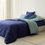 Linge de lit uni bicolore coton (marine / céladon)