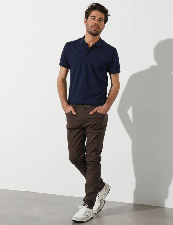 Pantalon droit 5 poches twill coton extensible (chocolat)