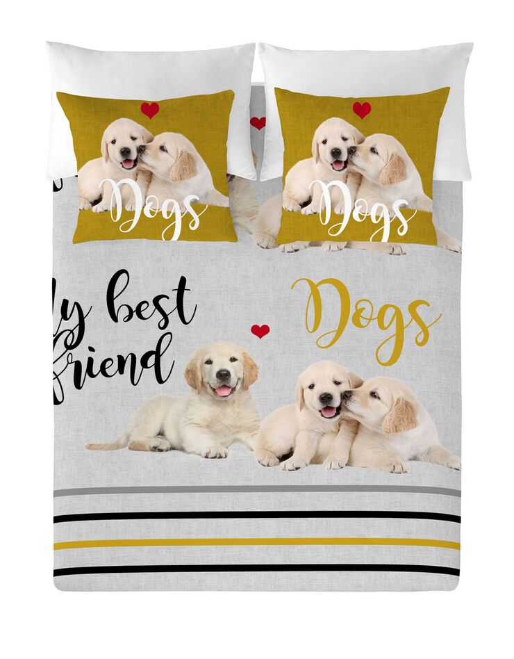 Linge de lit Labradors coton (gris / jaune)