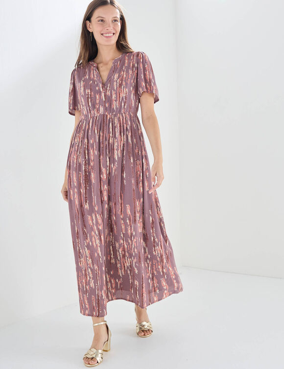 Robe longue en cr&eacute;pon, imprim&eacute;e (marron / beige)