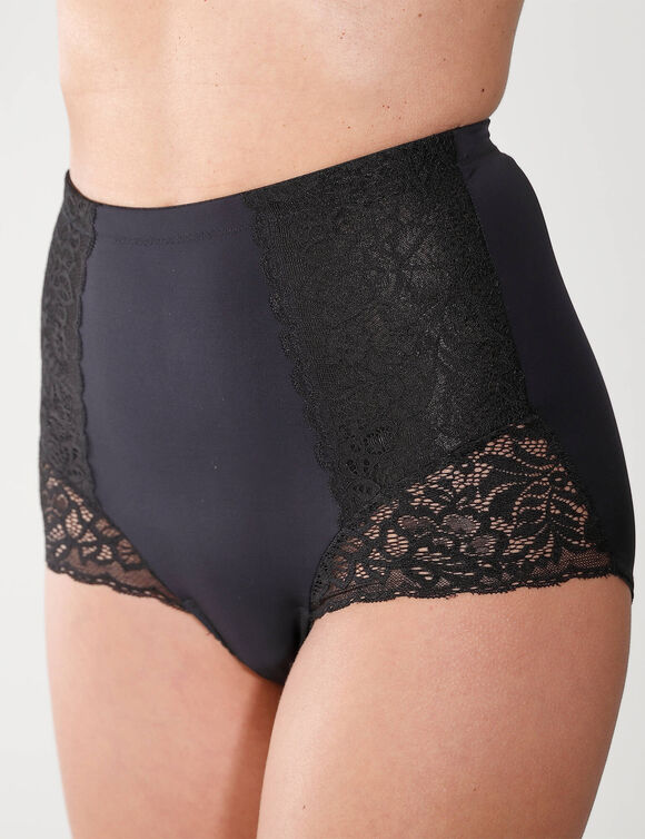 Afslankende gaineslip met kanten buikpand - steungevend (zwart)