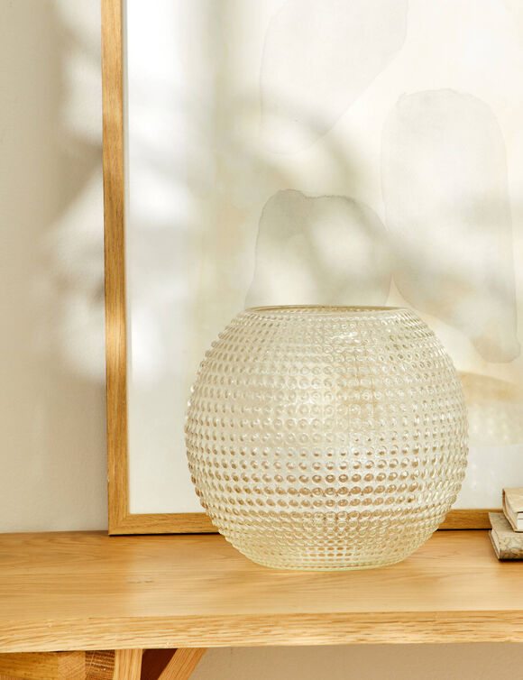 Vase rond transparent en verre reli&eacute;f&eacute; (transparent)