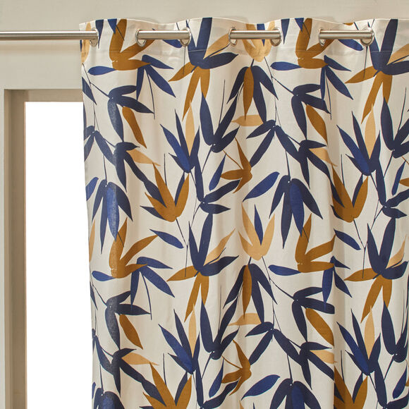 Rideau imprimé feuillage bambou (beige / marine)