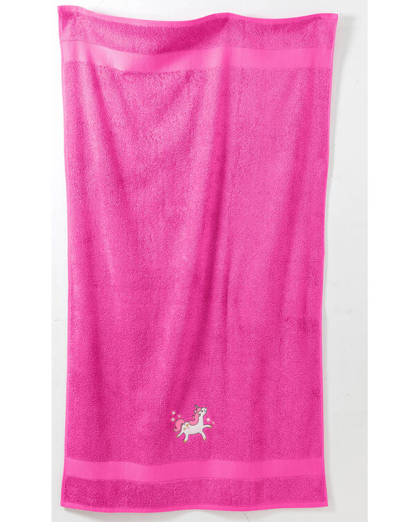 Collectie in badstof voor kinderen, met geborduurd eenhoornmotief, katoen - 380 g/m2 (fuchsia)