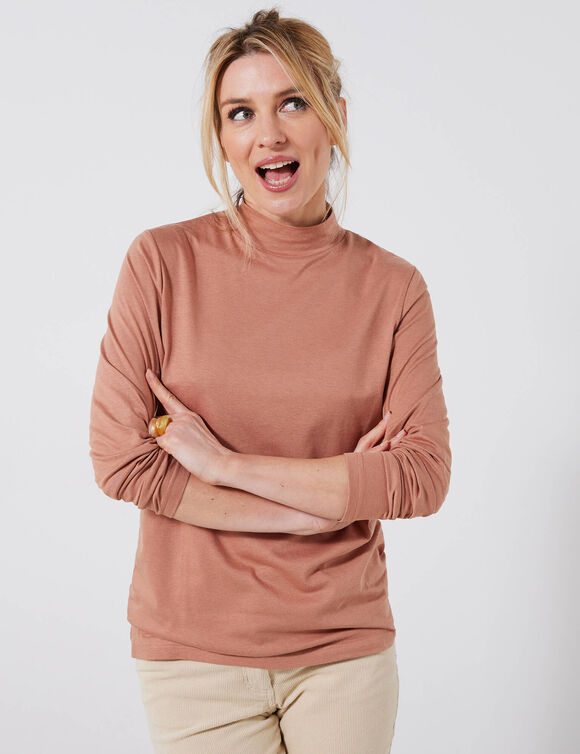 T-shirt col montant manches longues (noisette)