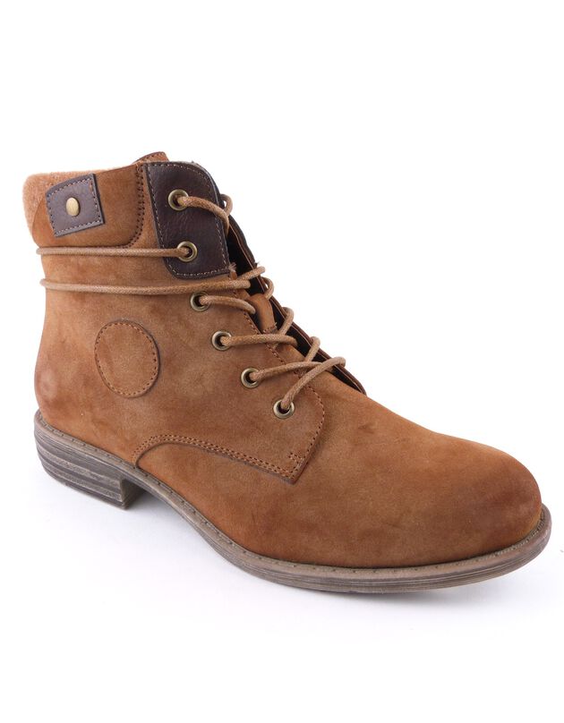 Bottine doublée et zippée à lacets ronds cirés avec oeillets - femme, caramel Bottine doublée et zippée à lacets ronds cirés avec oeillets - femme, caramel, hi-res
