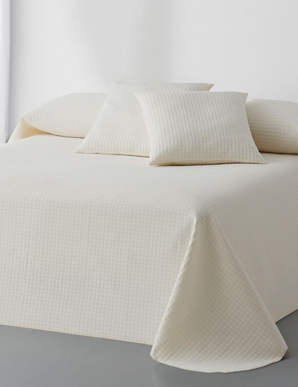 Couvre-lit uni effet gaufré (ivoire)