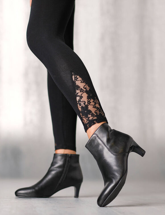 Legging base dentelle, taille &eacute;lastiqu&eacute;e (noir)