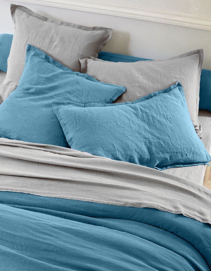 Linge de lit uni lin lavé (gris clair)