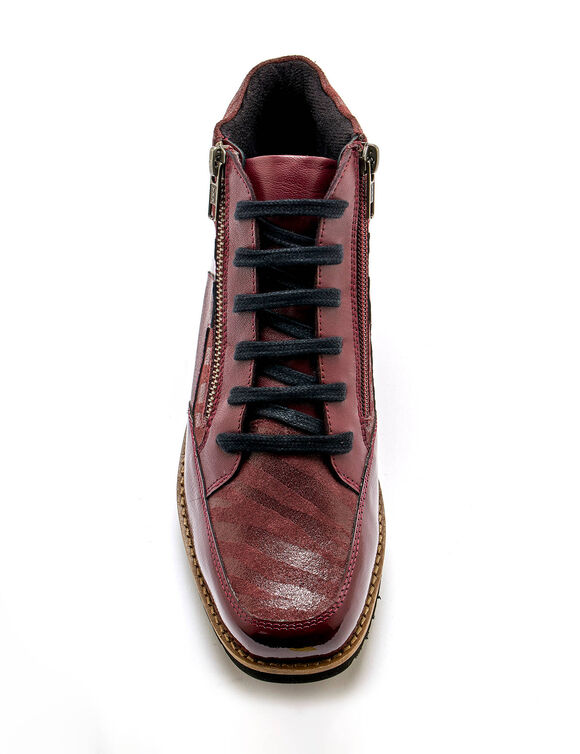 Boots cuir zippées et lacées grande largeur, motifs zébrés (bordeaux)