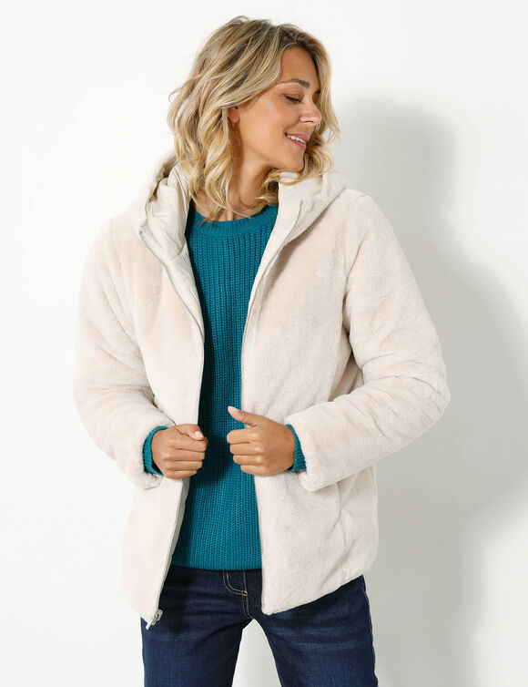 Veste fausse fourrure réversible en doudoune (grège)