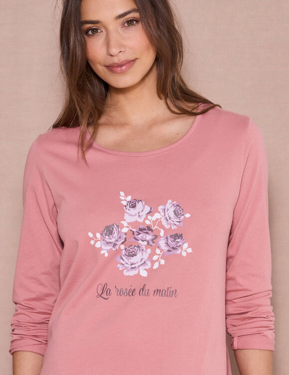 Chemise de nuit courte manches longues  (rose)