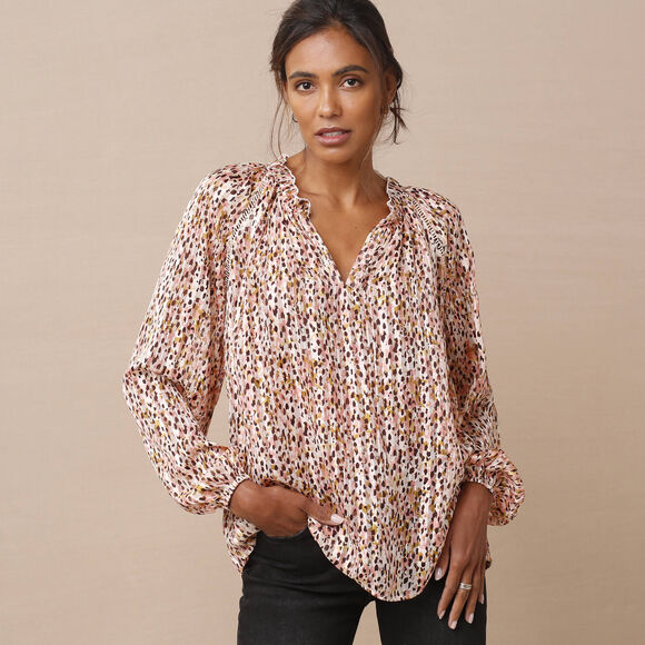 Blouse en voile imprimé tachiste (rose blush)