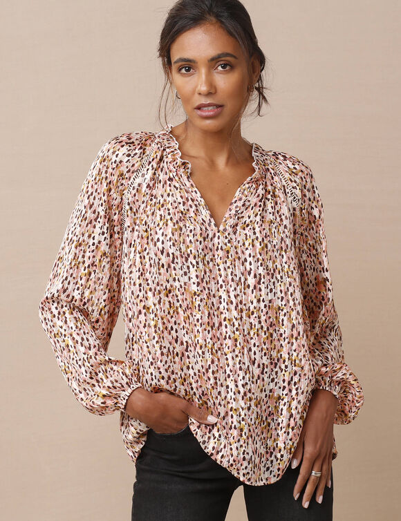 Blouse en voile imprimé tachiste (rose blush)