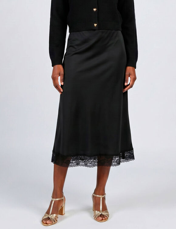 Jupe en satin, base en dentelle (noir)