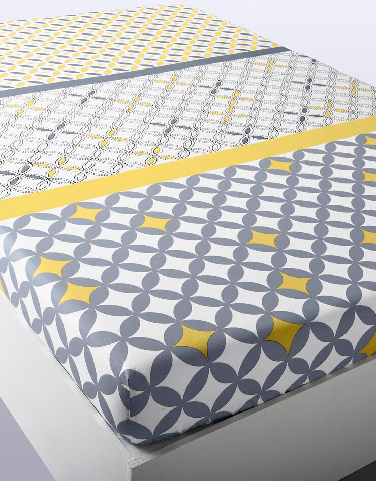 Linge de lit Marlow en coton motifs géométriques, gris / jaune, hi-res image number 4