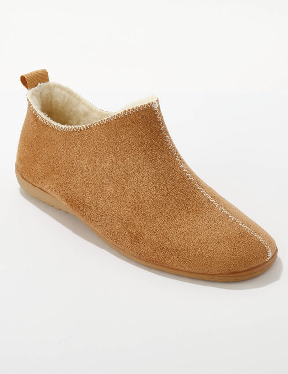 Gevoerde pantoffels in laarsjesstijl, van su&egrave;de-imitatie (donkerbeige)