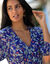 Lange jurk in crepon met knoopsluiting en print  (blauw / groen)