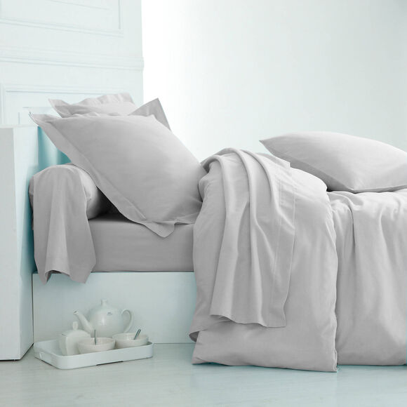Linge de lit uni polyester-coton Colombine (gris perle)