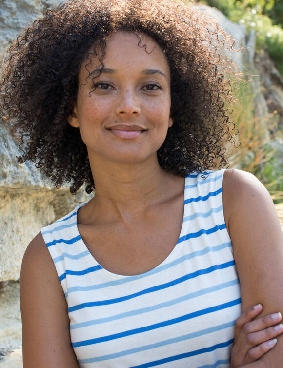 D&eacute;bardeur ray&eacute;, maille jersey (&eacute;cru / bleu)