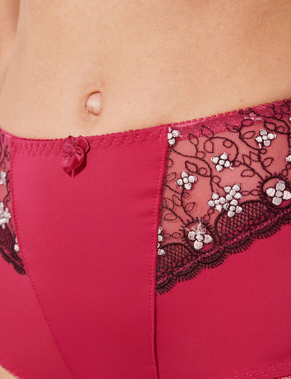 Gaineslip in microvezel en geborduurde tule Caminata (kersenrood)