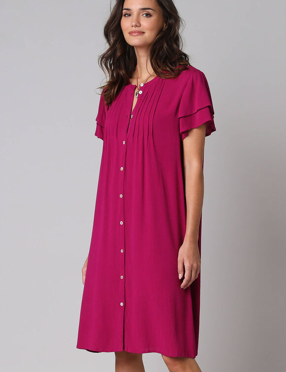 Robe unie manches courtes papillon, cr&eacute;pon (vijgenkleur)